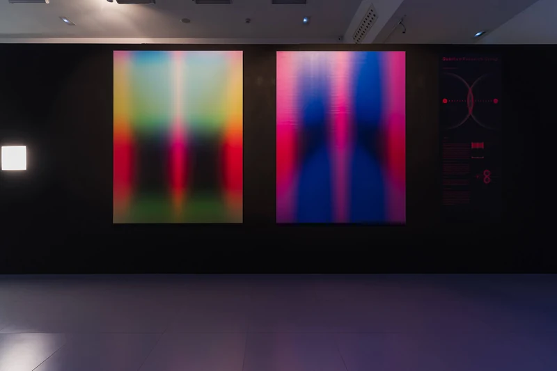 The Politics of Numbers — two quantum paintings exhibited alongside the project information panel