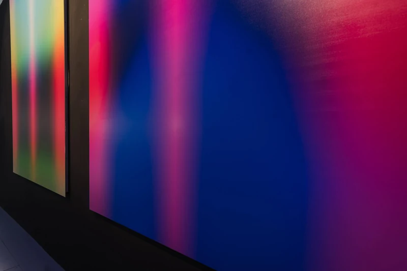 The Politics of Numbers — oblique detail of the paintings, showing their surfaces and edges